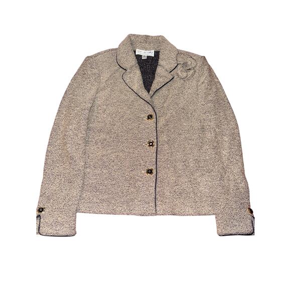St. John Collection Long Sleeve Tweed Blazer Jack W/ Matching Floral Brooch Sz 6 - Picture 1 of 5